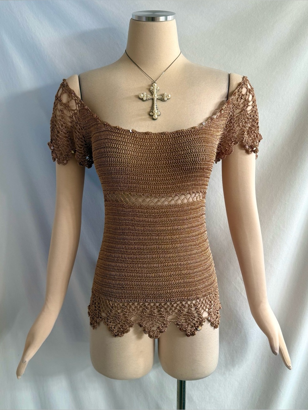 Y2K Wet Seal Off The Shoulder Crochet Sequin Top